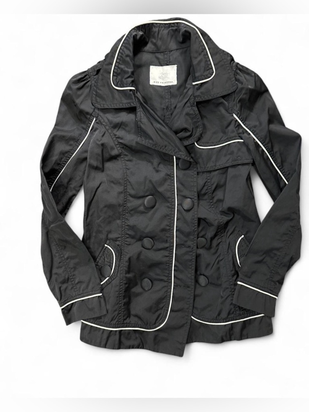 Black Double-Breasted Women's Jacket with White Piping